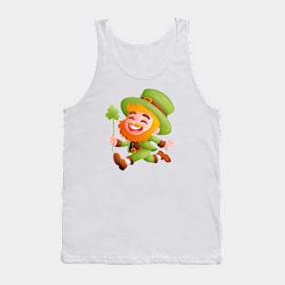 Happy leprechaun in green suit and cone hat, symbol of St. Patrick's Day Tank Top